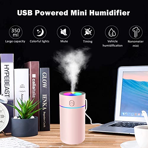 Humidifiers For Bedroom Portable Mini Humidifier With 7-Color Lights, Super Quiet Small Desk Humidifier [2 Mist Modes] Usb Personal Humidifier For Bedroom, Office, Travel, Car, Plants, Auto Shut-Off #TOP3