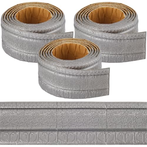 CRASPIRE 271×3.15 inch 22.62Ft Vine Pattern Molding Peel Stick Self Adhesive Gray Flexible Foam Trim 3D Sticky Decorative Wallpaper Border Wall Edging Baseboard Mirror Lines Hotel DIY Decor