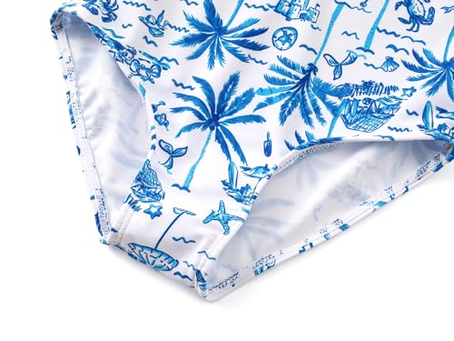 Image of Girls One Piece Swimsuits Adjustable Double Strap for Kids Palm Tree Print Toddler Bathing Suit Size 2T-10