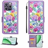 Kinetijy Case Compatible for Oukitel P1 Phone Case Flip Cover [with Tempered Glass Screen Protector][RFID Blocking][Colorful Reflect Light] LPT-HUA1
