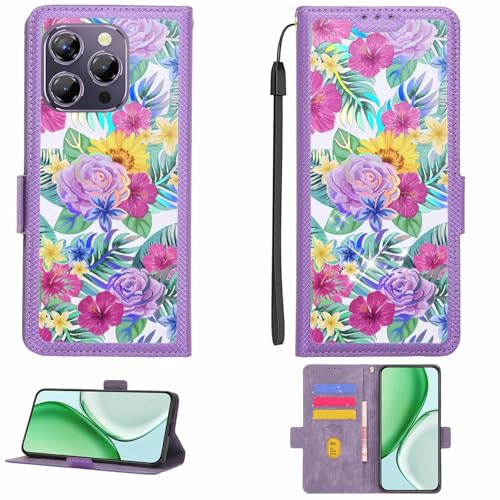 Kinetijy Case Compatible for Oukitel P1 Phone Case Flip Cover [with Tempered Glass Screen Protector][RFID Blocking][Colorful Reflect Light] LPT-HUA1