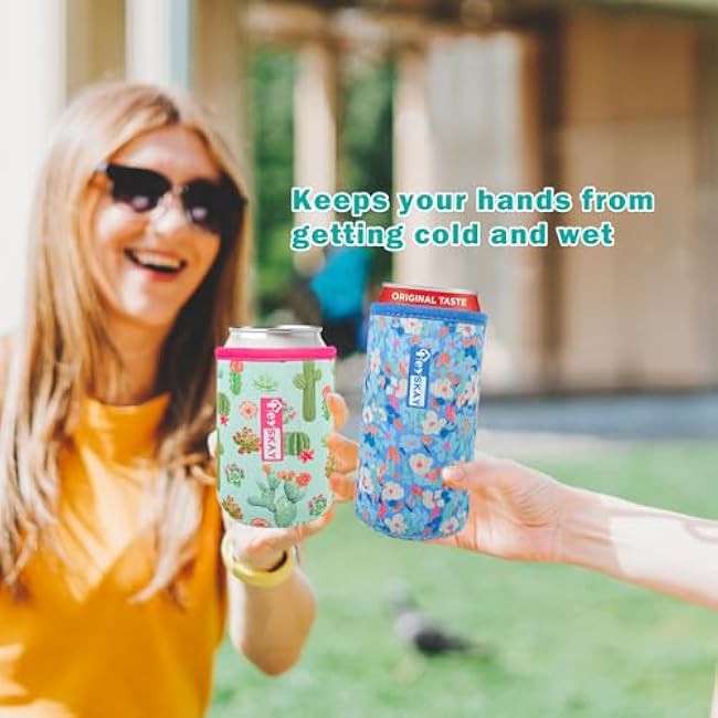 HEYSKAY Neoprene Can Sleeves 3 Sizes-12oz Standard Can Sleeves,12oz Slim Can Sleeve and 16oz Can Beer Coolers for Soda,Beer,Hard Seltzer,White Claw,Water Bottle and More(3 Pack,White Flower)