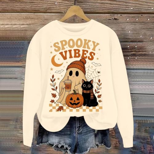 Halloween Sweatshirt For Women Ghost Pumpkin Graphic Spooky Season Tops - image 4