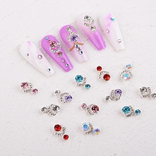 Katfan 3D Nail Charms Mixed Gemstone Alloy Nail Art Rhinestones Sparkle Gem Crystals Diamond Nails Design Studs For Nail Art Decorations Supplies 60 Pcs With Clear Box #TOP3