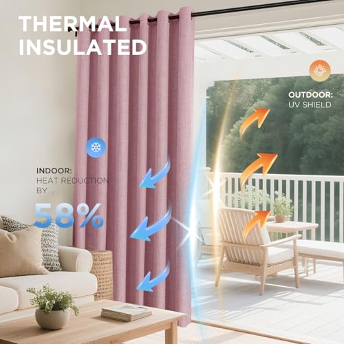 Image of Joydeco Blackout Curtains 108 Inches Long 2 Panels Burg, Room Darkening Curtains for Bedroom, 100% Black Out Textured Thermal Drapes Privacy Protection 2 Panels Set(W52 x L108 Inch, Pink)