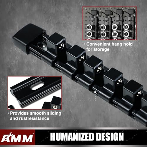 Image of AMM 6-Piece Socket Organizer, 1 /2 inch Drive ABS Tools Socket Holder,Heavy Duty Socket Racks, Premium Quality Socket Clip Rail Holder,The best tool trays in the garage