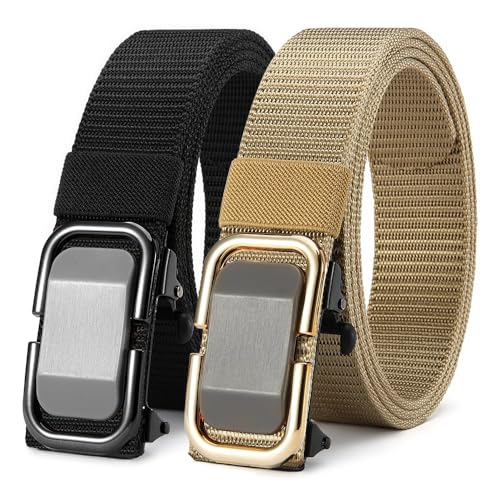 2 Pack Men's Nylon Ratchet Belt, Casual Web Click Belt with Slide Buckle for Jeans