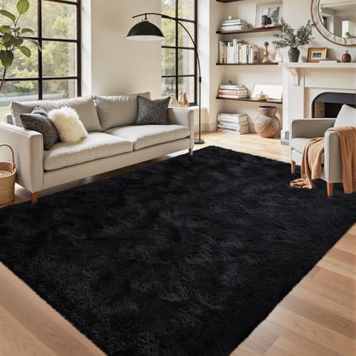 Black Rugs for Living Room Fluffy 5x7 ft Bedroom Rug Non-Slip Area Rugs Shag Carpet for Nursery Kids PlayRoom Dorm Office Indoor Modern Plush Carpets Boys