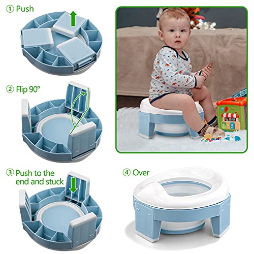 Portable Potty for Toddler Travel Seat Foldable Car Potty Training Toilet with Travel and Storage Bag Kids for 24M- 3 Years(Blue)