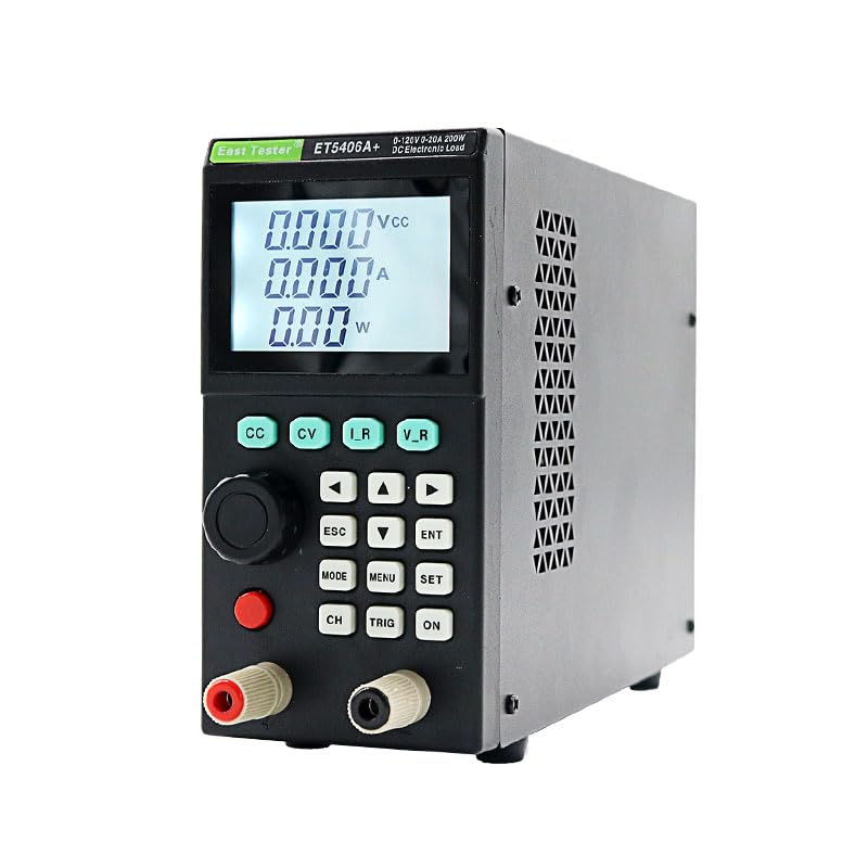 200W 0-120v 0-20A Programmable Electronic Load Tester: CC CV CR CP, Battery Test, Dynamic/Short/Scan/List Mode, LCD, USB Remote,ET5406A+,Black