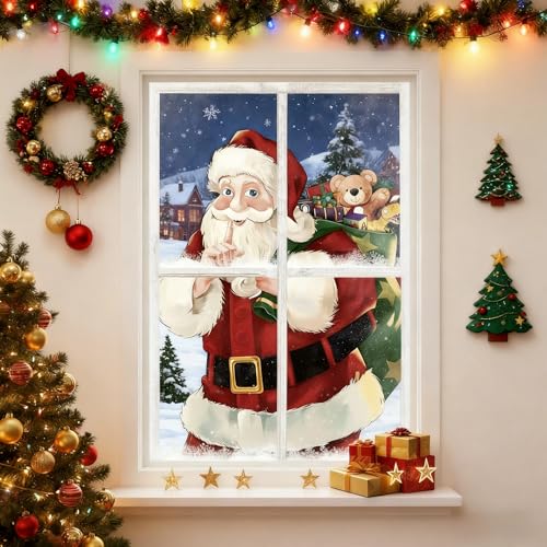 Weihnachts Fensterbanner mit Weihnachtsmann & Rentier – Frohe...