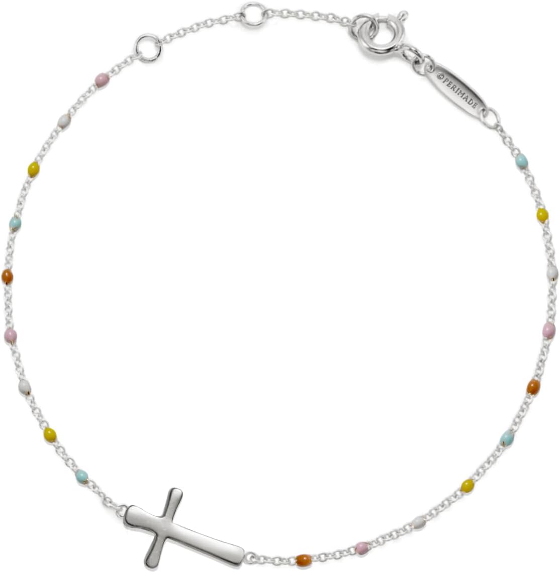 PERIMADE Cross Bracelet for Women, Boho Colorful Beaded Charm Chain Bracelet Dainty 18K Gold Plated 925 Sterling Silver Jewelry Trendy Birthday Friendship Jewelry for Mother Daughter Best Friend