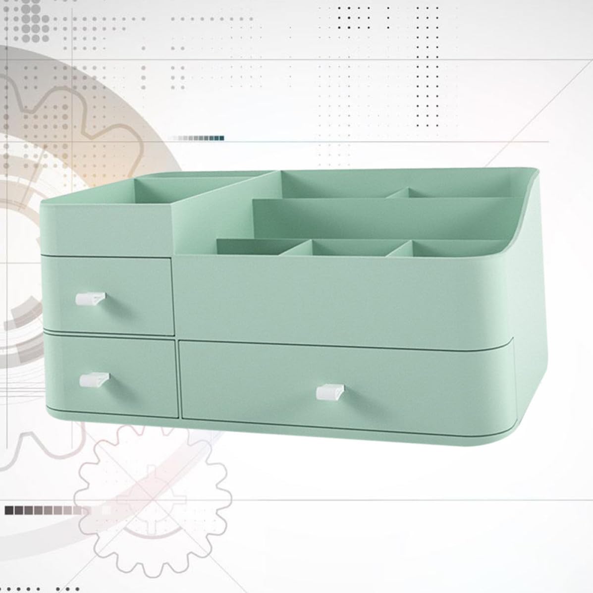 Scatola di Stoccaggio Cosmetici con Cassetto, Organizer Desktop Verde