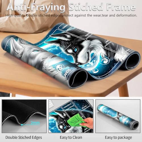 Image of for MTG Playmat with Card Storage Bag,Non-Slip Rubber Base & Smooth Surface 24x14in,Beginner-Friendly Magic Mat for Commander Deck,Black White Wolf Moon