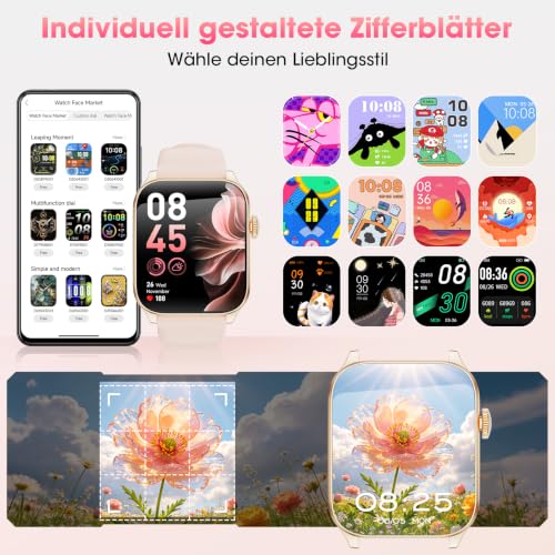 Smartwatch Damen, 1,91" HD-Kurvdisplay mit 7 Armbänder/Geschenkbox – Ansicht 7