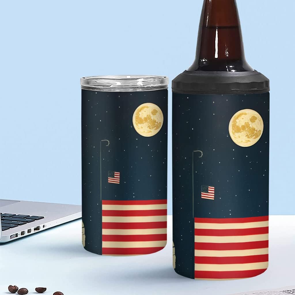 American Flag Insulated Slim Can Cooler - Funny Cat Can Cooler - Printed Insulated Slim Can Cooler