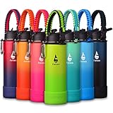Farsea Insulated Water Bottle With Paracord Handle, Protective Silicone Boot and 2 Lids (Straw Lid & Spout Lid), Stainless Steel Water Bottle Wide Mouth, Double Wall Sweat-Proof BPA-Free, 24 oz