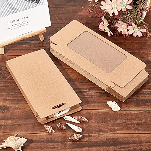 BENECREAT 20 Pack Kraft Paper Boxes with Clear Window 17.5x9x1.5cm BurlyWood Gift Packaging Boxes for Bakery Cookies Cake Candy Wedding Party Favors