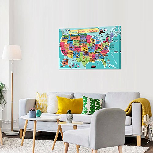 Kreative Arts 9377 United States Of America Usa Kids Map Poster Art Prints Stretched Canvas Wall Art Gallery Canvas Wrap Giclee Print Ready To Hang thumb #3