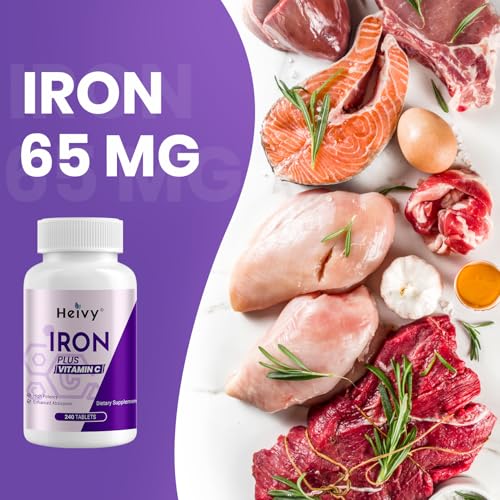Image of Heivy Ferrous Sulfate 325mg (Iron 65mg), High Potency Iron Supplement for Women and Men, Iron Pills with Vitamin C, Non-GMO - 240 Tablets (2 Pack) Made in USA