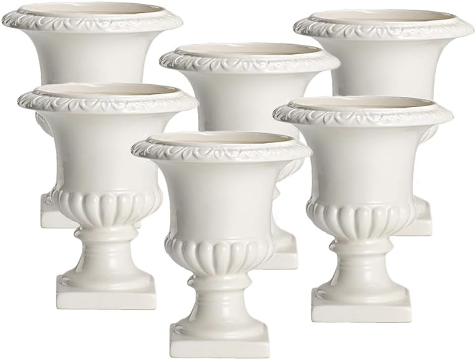 Serene Spaces Living White Vase for Flowers, 7in Ceramic White Urn for Centerpieces, Weddings, Events
