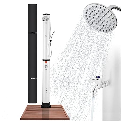 Arebos Ducha Solar 40 L Premium | Termómetro Integrado | Temperatura Del Agua Hasta 60°C Ducha De Piscina | Técnica De Encaje A Presión | Incl. Ducha De Pie Y Cubierta | Aquastop