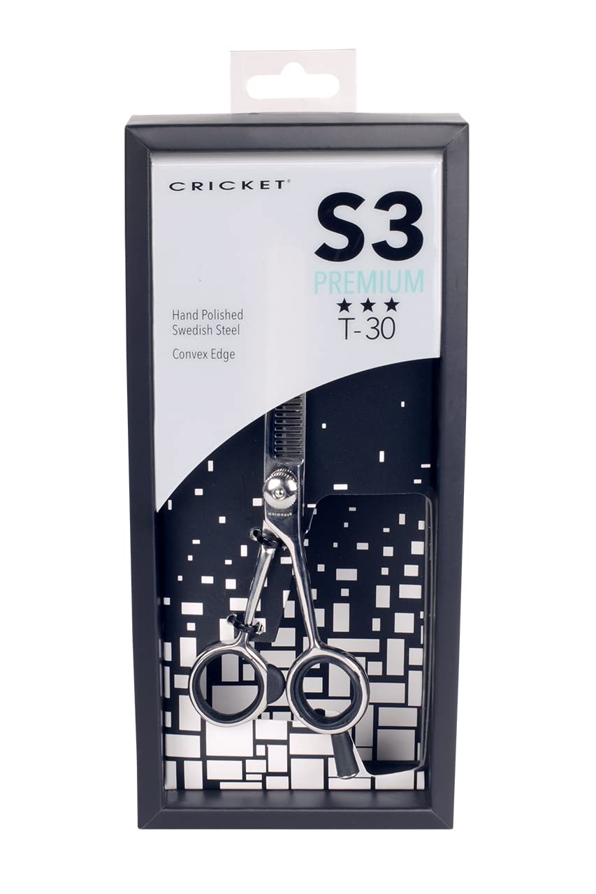 Cricket S3 T-30 Thinning Shears Professional Stylist Barber Hair Cutting Scissors, Removes Bulk, Convex Edge, Hand Polished Swedish Steel