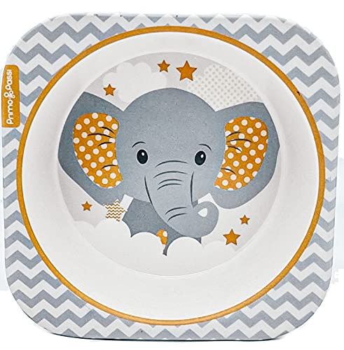 Primo Passi - Bamboo Bowls for Kids - Easy to Clean Eco Friendly, Non Toxic BPA Free, Dishwasher Safe, Perfect Size Toddler Bowls (Little Elephant)