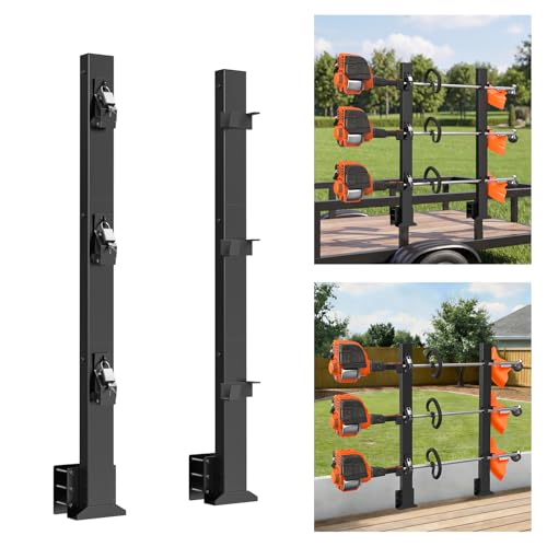 Weedeater Rack for Trailer with Lock 3 Place Weed Eater Rack Rectangular Hollow Section Trimmer Racks for Open Trailers Flexible Base 360 Sponge Protect Trimmer Rack Lawn Care Equipment