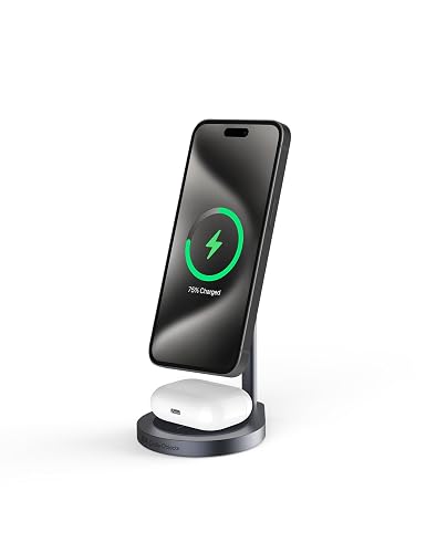 DailyObjects Surge™ Max 2-in-1 Magnetic Wireless Charging Station - 18W | Compatible with iPhone 12 and Above & All Qi Enabled Smartphones, Earbuds| Fast Charging | USB Type C Port - Grey
