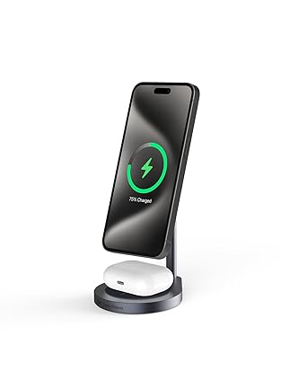 DailyObjects Surge™ Max 2-in-1 Magnetic Wireless Charging Station - 18W | Compatible with iPhone 12 and Above & All Qi Enabled Smartphones, Earbuds| Fast Charging | USB Type C Port - Grey
