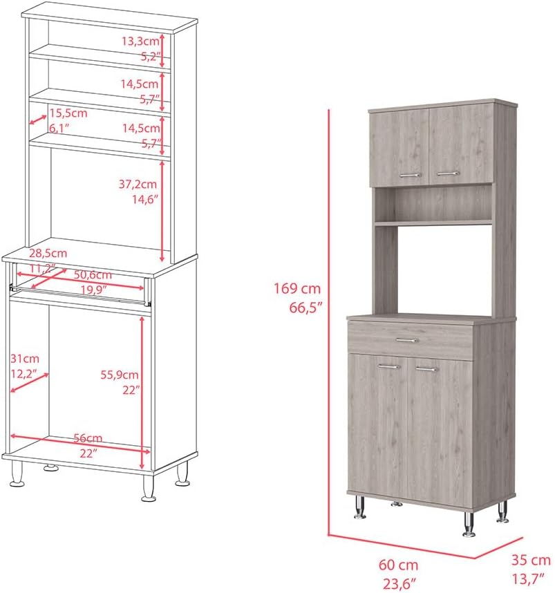 Pantry Piacenza,Two Double Door Cabinet - Light Gray
