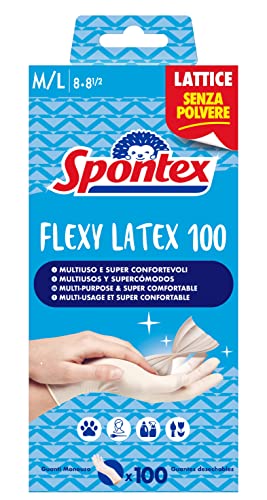 Spontex Guantes de látex Flexy Latex x 100 Mapa Spontex, guantes de látex, desechables, 100 unidades, talla M/L