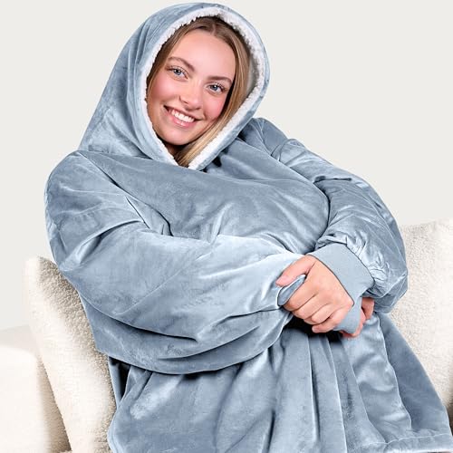 Image of Bare Home Wearable Blanket Hoodie - Soft Plush Sherpa - Warm and Cozy - Oversized Wearable Blanket