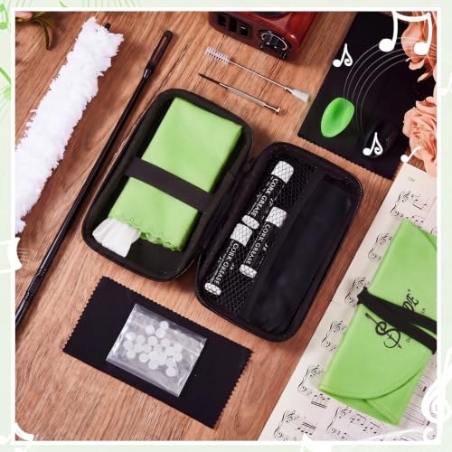 Image of Vesici 40 Pcs Flute Cleaning Kit, Flute Care Accessories Set,Green | Portable Music Accessory Organization with Cleaning Rod, Swab, Brush, Grease, Case, Thumb Rest Cushion for Flute Maintenance