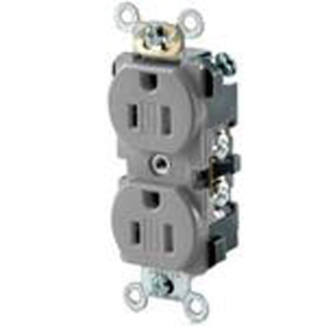 Leviton 15 Amp, 125 Volt, Narrow Body Duplex Receptacle, Straight Blade, Tamper Resistant, Commercial Grade, Self Grounding, TBR15-E, Black