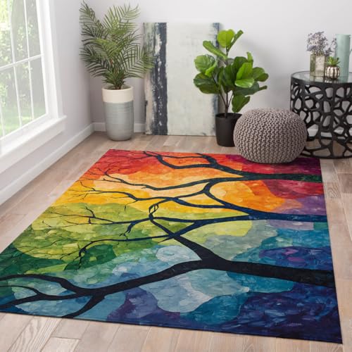 Tapis 90x150cm abstrait et lavable en machine pour salon