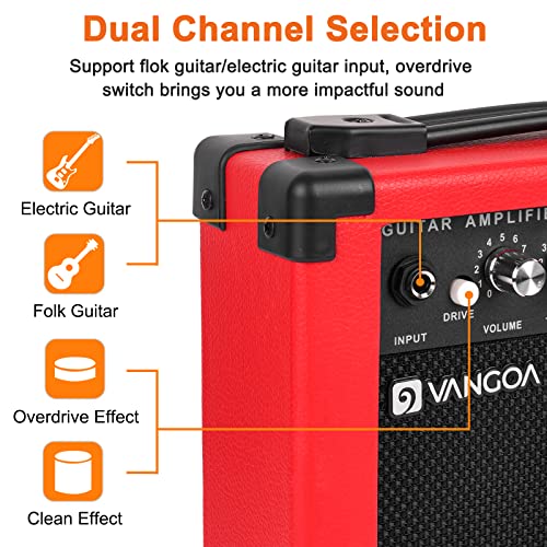 Vangoa Electric Guitar Amp, 10W Combo Amplifier For Electric Guitar Mini Portable Acoustic Guitar Amp With Headphone Jack And Distortion Tone,Red #TOP5
