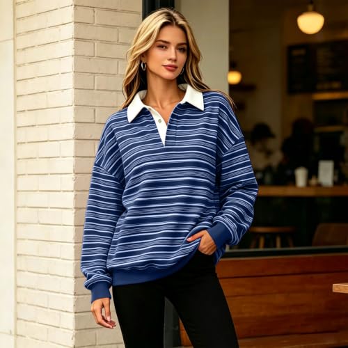 Striped Shirt Women Dressy Casual Long Sleeve Polo Shirt Fall Outfits 2026 - image 2