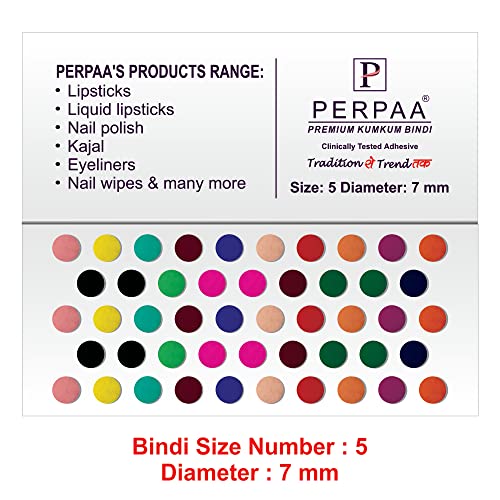 Image of PERPAA Premium Velvet Sticker Kumkum Bindi Box of 15 Flaps - Pottu for Women,Ladies, Girls (Size 5, Diameter 6mm, Multicolor)