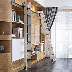 YDYFC 3.3FT-20FT Rolling Ladder Traduce Full Set Hardware(sin Escalera) Piso Ruedas de Barra Deslizante Tubo Redondo Ladder Extention Kit riel para la Biblioteca/Loft/Inicio/Interior/librería