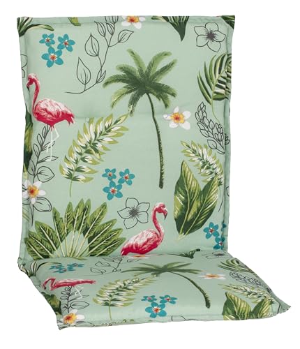 Beo® Gartenstuhlauflagen Genua | Sitzkissen Outdoor 'hellgrün mit Flamingos' | Waschbar, Made in EU, Öko-Tex Standard, Atmungsaktiv, UV-beständig | 100x48cm Polsterauflage