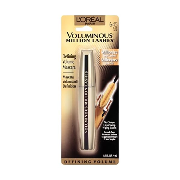 LOreal-Paris-Makeup-Voluminous-Million-Lashes-Mascara-Black-1-Tube LâOreal Paris Makeup Voluminous Million Lashes Mascara, Volumizing Collagen Infused Eye Makeup, Amplifying Mascara Brush, Washable, Black, 0.32 Fl Oz., 1 Count