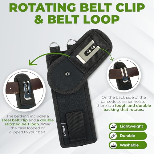 Image of Barcode Scanner Holster (Large) | Ballistic Nylon Carrying Case Pouch for Pistol-Grip Mobile Computers | Belt Clip, Belt Loop, Shoulder Strap | Fits Zebra Scanner MC9500 /9300 /9200 /9100