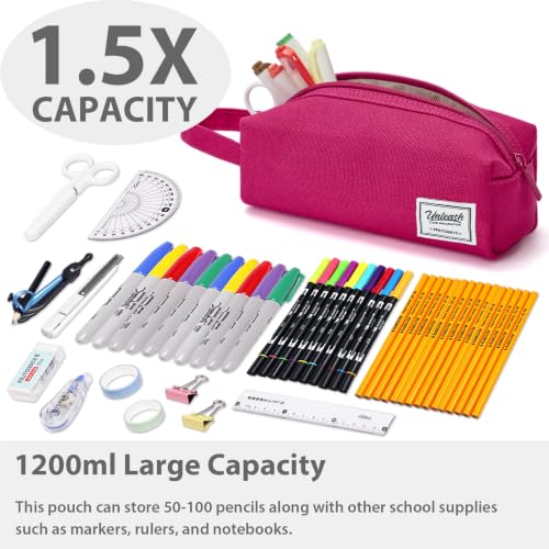 Image of SPACEMATE Pencil Case Pouch Box Bag School Supplies Girls Boys Kids, Cute Preppy Stuff Large Big Capacity Aesthetic Canvas Pen Organizer, Back to College Stationary, Hot Pink, Simple Style, 1200ml