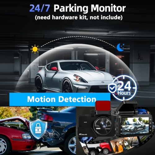 Dual Dash Cam Front and Rear, 4K+2K Dash Camera for Cars, Front Rear Dashcam G-Sensor, 170° Wide Angle, 3" IPS Screen, 24H Parking Monitor, Loop Recording, WiFi & APP Control, with 64GB Card - image 8