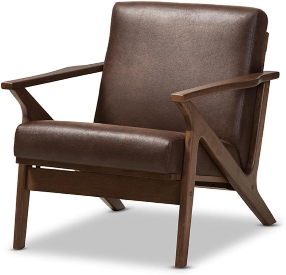 Baxton Studio Bianca Wood Dark Brown Distressed Faux Leather Lounge Chair
