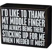 Primitives by Kathy 104041 Classic Black and White Box Sign, 5 x 4-Inches, Middle Finger