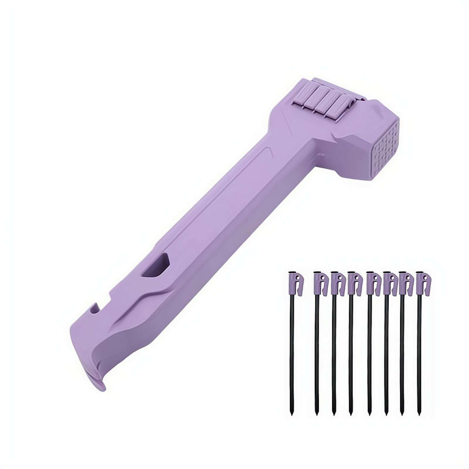 Camping Hammer with 8 Pegs, Tent Stake Driver with Enlarged Textured Striking Head, Puller & Bottle Opener with Storage Handle, Lightweight Mallet for Outdoor Hiking Camping Backpacking (Purple)