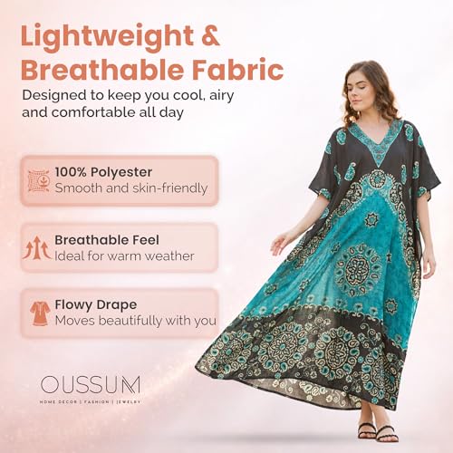 Image of Oussum Plus Size Kaftan Dresses for Women, Polyester Summer Caftan Cover Up Maxi Beach Dress, 1X-3X